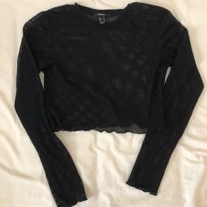 Black Mesh Long Sleeve Crop Top